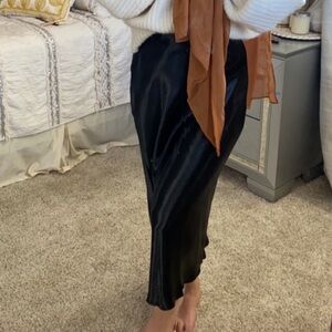 Black satin maxi skirt